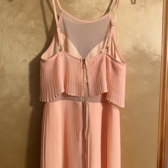 Sheer Coral Pleated Halter Dress - Picture 5 of 9